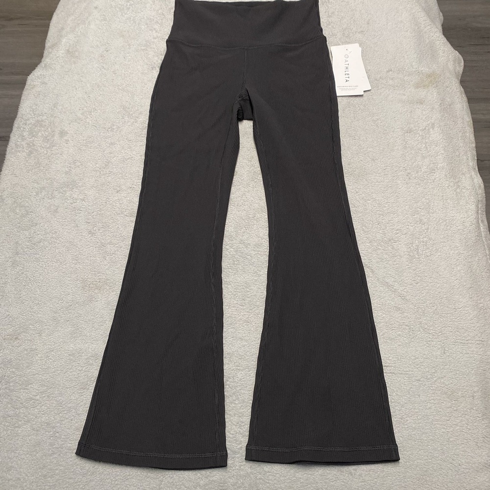Athleta Elation Rib Crop Flare Pant Womens Small Black Athleisure Yoga Gym NEW